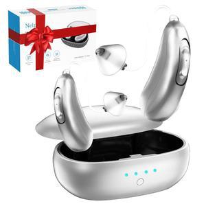 시니어용 넬포 OTC 보청기, 블루투스 5.3, 6가지 모드 및 90% 소음 감소 기능을 갖춘 48채널 충전식 RIC 디자인, 경증/청각증을 위한 1.5시간 급속 충전 케이스
