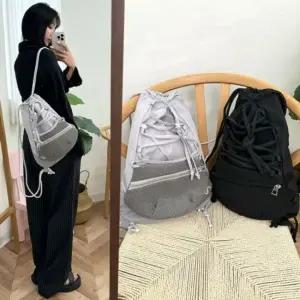멜포스트링백팩 나일론 고프코어 스트링 메쉬 캐주얼 가 패션