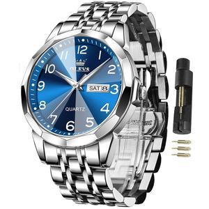 남성용 OLEVS 시계 비즈니스 드레스 다이아몬드 아날로그 쿼츠 데이트 럭셔리 클래식 스테인리스 스틸 방수 야광 투톤 손목시계