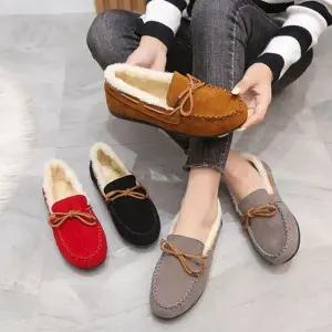 스웨이드 여성 플랫 모카신 방한슈즈 털신발 털신 ldm8+7HNB
