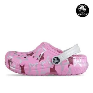 [크록스] 키즈 클래식 라인드 디스코파티 클로그 K 208085-6SX 핑크 / 유아 초등