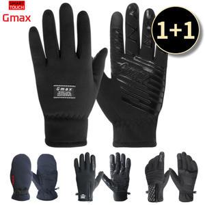 1 + 1 겨울 방한 스포츠 골프 작업 남자 여자 기모 니트 가죽 스마트 폰 터치 장갑