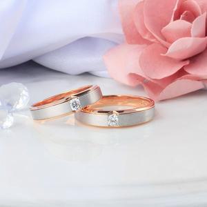 [샤밍주얼리]1부 다이아 커플링 천연 현대 무광 투톤 콤비 반지 14K 18K 웨딩 기념일 선물