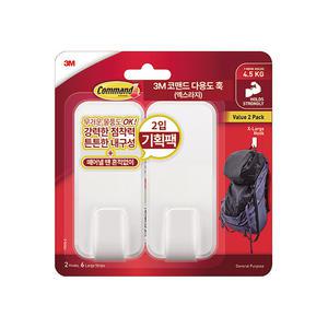 3M 코맨드 양면 테이프 다용도 훅 엑스라지 17010 2개 제한하중 4.5kg 디자이너 탈부착식
