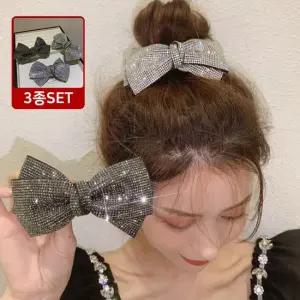 키라 리본 헤어핀 똑딱핀 큐빅 반묶음 머리