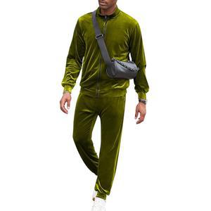 렉기 남성 2피스 의상 풀 지퍼 벨벳 긴팔 운동복 벨루어 캐주얼 조깅 트레이닝복 세트