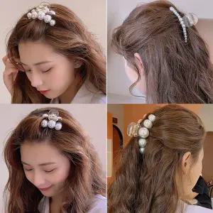 진주 올림머리 반머리 헤어 왕 집게핀 진주 젤리집게 올림머리 진주집게핀