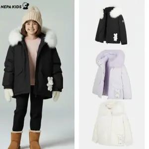 [백화점 출고] 네파키즈 구스 다운 여아 돌리 숏 점퍼 털 퍼 후드 탈부착 토끼 키링 패딩 자켓