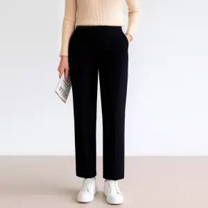 기모 세미일자 여성 겨울 도톰 베기핏 팬츠 에이플심플 융털 스판기모바지 블랙