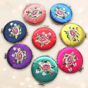 꽃 자수 원형 전통 손거울 접이식 양면 미니 명절 외국인 대량 단체 선물 답례