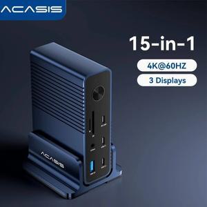 Acasis 15-in-1 USB C 도킹 스테이션, 트리플 디스플레이 4K60Hz HDMI/DP 100W PD 10Gbps 허브, MacBook Ai