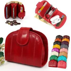 W19 반달 반지갑 장어 가죽 지갑 카드 동전 코인 여자 여성 버즈 에어팟 이어폰 파우치 수납 빈티지 예쁜 가벼운 지갑 선물 국산