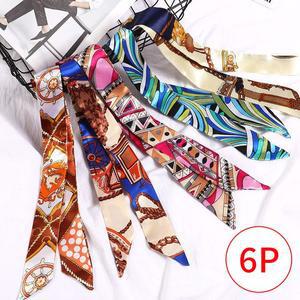 여성 쁘띠 반다나 리본 고급 스카프 6개