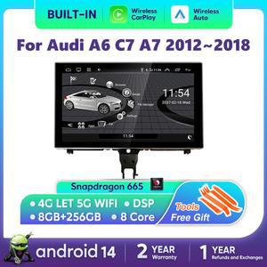 안드로이드 오토 동글 14 Carplay 차량용 멀티미디어 플레이어 Audi A6 C7 A7 2012 2018 터치 스크린 4G 음악 스테레오 GPS Navi 256GB 자동 라디