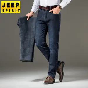 JEEP SPIRIT 남성 후리스 데님 팬츠 겨울 캐주얼 도툼 기모 청바지