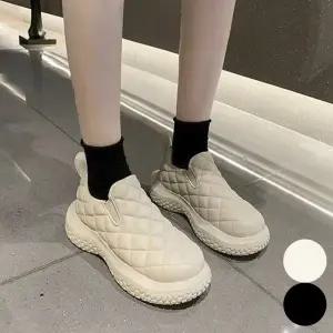 여성 퀼팅 기모 안감 통굽 슬립온 단화 겨울 신발