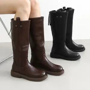 베이직 라운드 뒷지퍼 롱 부츠 (3cm) 에버렛