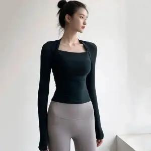 긴팔 요가티 스퀘어넥 볼레로 스타일 운동복 필라테스