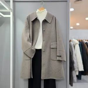 [무자크]핸드메이드 울 싱글코트 여성 라운드넥 오버핏 겨울 코트 MP8HC02