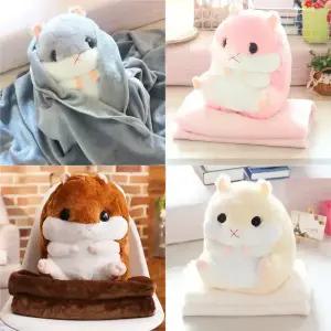 차량용 쿠션 담요 햄스터 고양이 곰 발바닥 무릎담요 캐릭터 인형 극세사