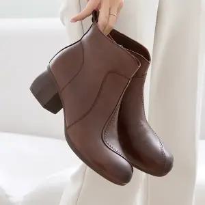 천연소가죽 기모안감 파델 청키힐 앵클부츠 5cm