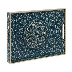 손잡이가 달린 MAONAME 서빙 트레이, 커피 테이블용 플라스틱 직사각형 오스만 제국용 다크 블루 보호 장식 거실, 15.8
