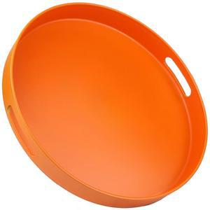 손잡이가 달린 SforGUVA 원형 오렌지 장식 서빙 트레이, 커피 테이블용 13인치 다용도 오스만 엔터테인먼트, 야외 파티오, 거실