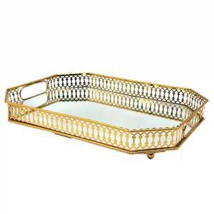 빈티지 골드 미러 배니티 트레이 - 손잡이가 있는 대형 메이크업 정리함, 화장대, 욕실, 침실용 우아한 향수 및 주얼리 디스플레이 트레이(13.8인치 x 9.8인치 2.2인치) 스크래치 방지