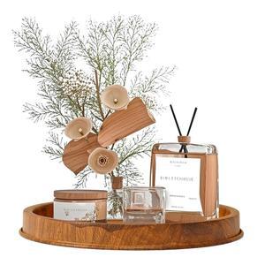 로비라이트 원형 장식 서빙 트레이 - 모던 농가 스타일의 수공예 우드 그레인 컬러 금속 트레이, 커피 테이블, 거실, 다이닝 또는 현관 홈 데코를 위한 다용도 센터피스