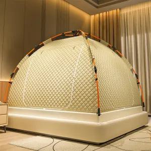 겨울방한 수면텐트 침대 원터치 접이식 보온 누빔 외풍차단 난방 암막 방풍 커튼형 난방텐트