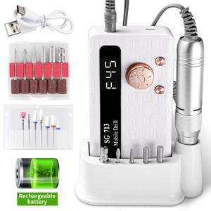 전문 전기 네일 드릴 45000RPM 휴대용 케이스가있는 초보자를위한 무선 충전식 그라인더 기계 핑크 화이트