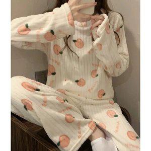 복숭아 수면 세트 7color / 겨울 밍크 극세사 잠옷 골지 파자마 [상의+하의] 셋업