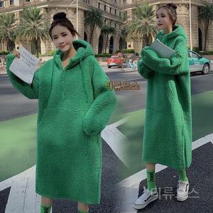 여성 양털 뽀글이 롱후드티 원피스 롱원피스 빅사이즈 크롭 파카 티류으스