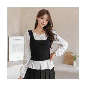 벨리 리본 레이어드 나시 니트