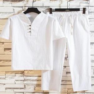 여름 개량한복 블라우스 중년 생활복 남자 반소매 삼베 인견 모시옷 세트