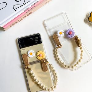 최신 갤럭시 Z플립 투명 케이스 플라워 진주 스트랩 / 핸드폰 지플립 3 4