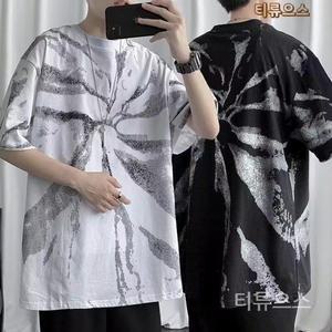 티류으스 남성 빅사이즈 편한 하라주쿠 스트릿 그라데이션 타이다이 반팔 티셔츠