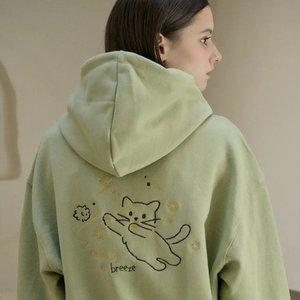 브리즈캣 자수 후드티 카키