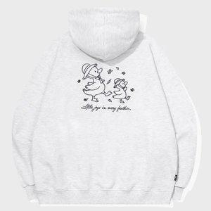 덕스텝 자수 후드티 멜란지화이트