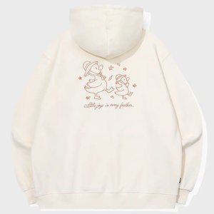 덕스텝 자수 후드티 크림