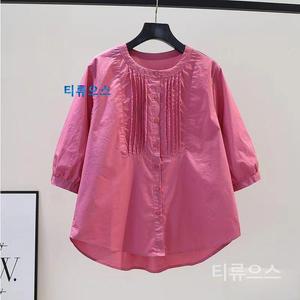 티류으스 루즈핏 하객 라운드넥 원피스여름 셔츠 여성 반팔 흰색 블라우스