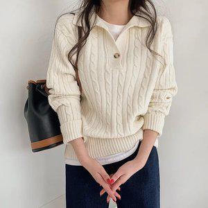 [샐리] 버튼카라꽈배기니트_I5C-CKN012