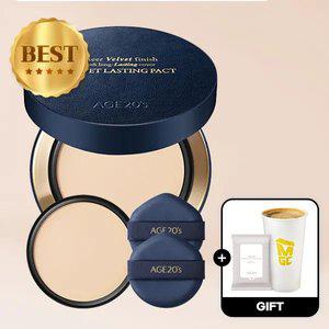 (40%+7%묶음할인/커피쿠폰+클렌징티슈)에이지투웨니스 벨벳 래스팅 팩트 본품+리필