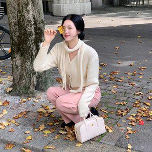 울함유 (머플러set/폭닥폭닥) 카프리 브이넥 알파카 울 머플러 니트 가디건 cd3190