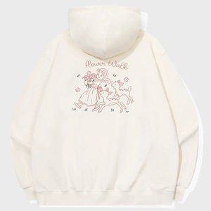 밤비 플라워 자수 후드티 크림