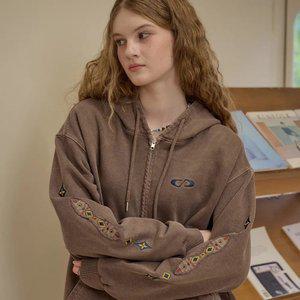 [2-WAY] 젬데님 패치 피그먼트 후드 집업 브라운