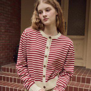 스트라이프 크롭 가디건 레드