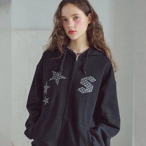 [2-WAY] 도트스타 패치 후드 집업 블랙