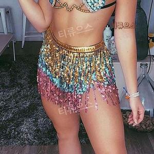 밸리 댄스 스팽글 허리 라인 술 댄스 공연 연습 랩스커트 숄 힙스카프 라틴 비즈 티류