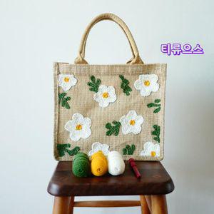 귀여운 꽃무늬 플라워 패턴 DIY 펀치니들 자수 가방 만들기 취미 키트 티류으스